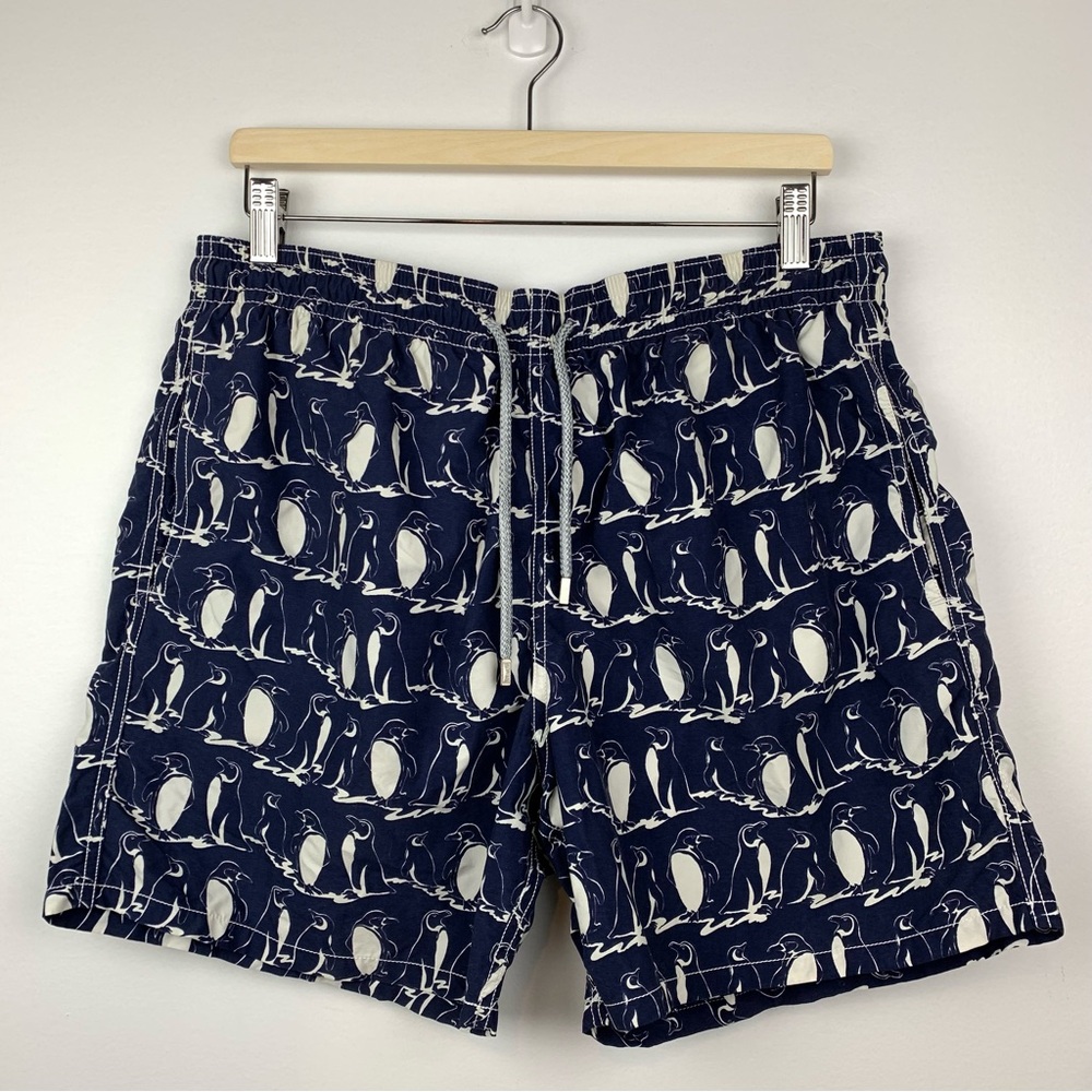 Vilebrequin Swim Trunks Swimwear Sz XL Penguins Blue White Lined Pockets